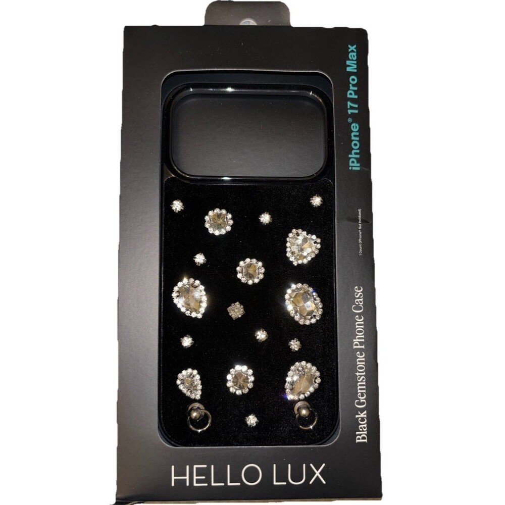 HELLO LUX Black/Clear Gemstone Case for iPhone 17 Pro Max 10ft Drop Protect